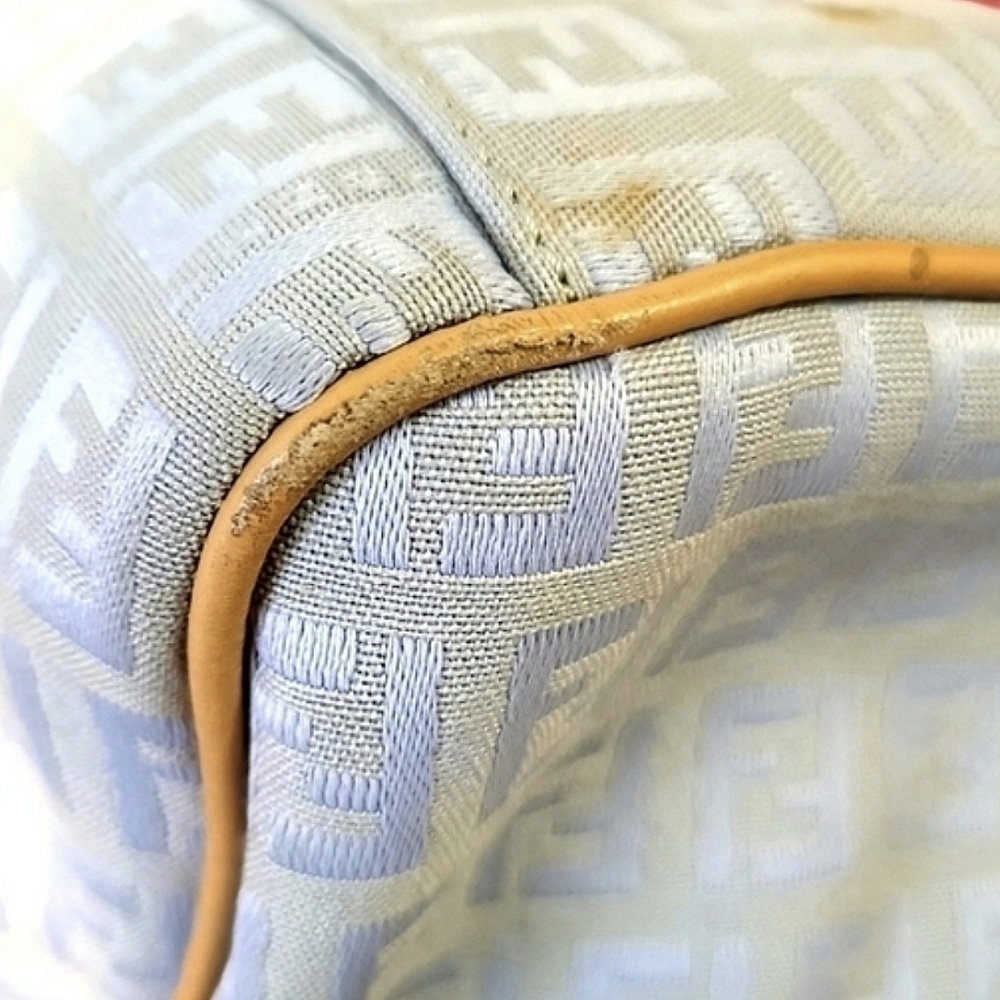 Fendi FF Monogram Blue Gray Zucchino Canvas Leather Baguette Shoulderbag Vintage - Picture 8 of 10